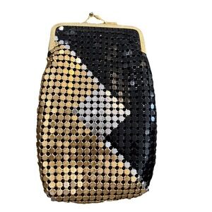 Vintage Style Metal Mesh Coin Purse Kiss Lock Black Gold Silver Pristine